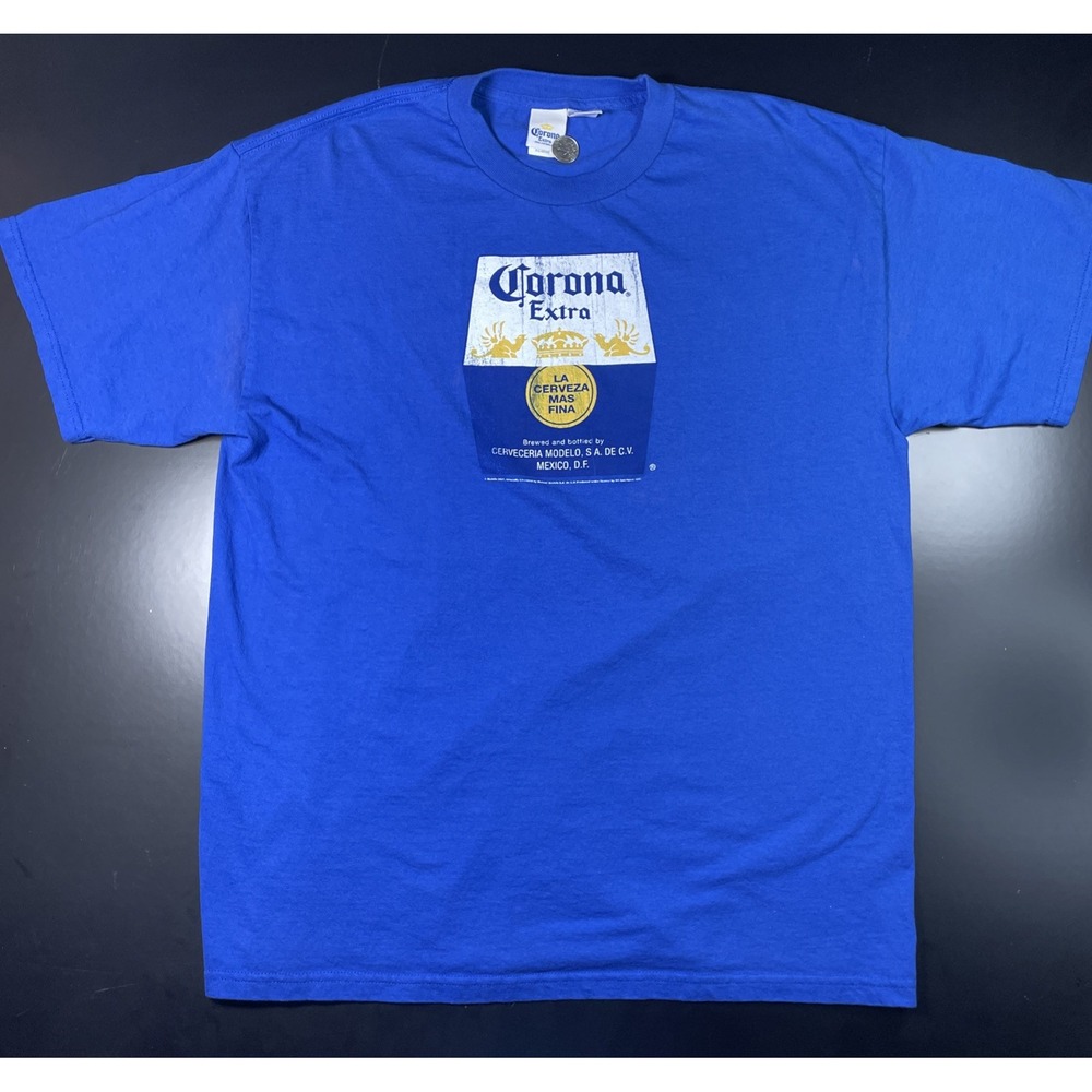 Y2K Original Corona Extra Beer Graphic T-Shirt Short Sleeve Mens XL Royal Blue
